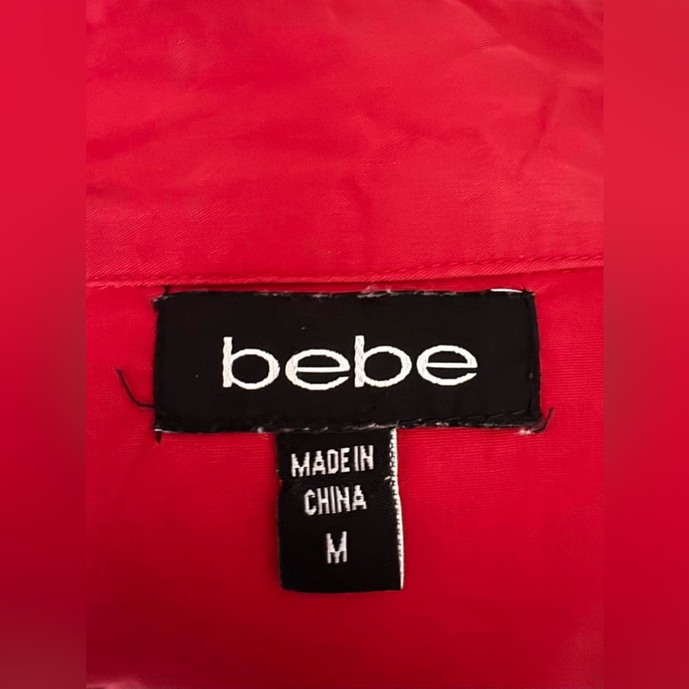 Bebe Red Button Up Ruffle Top - Picture 3 of 6